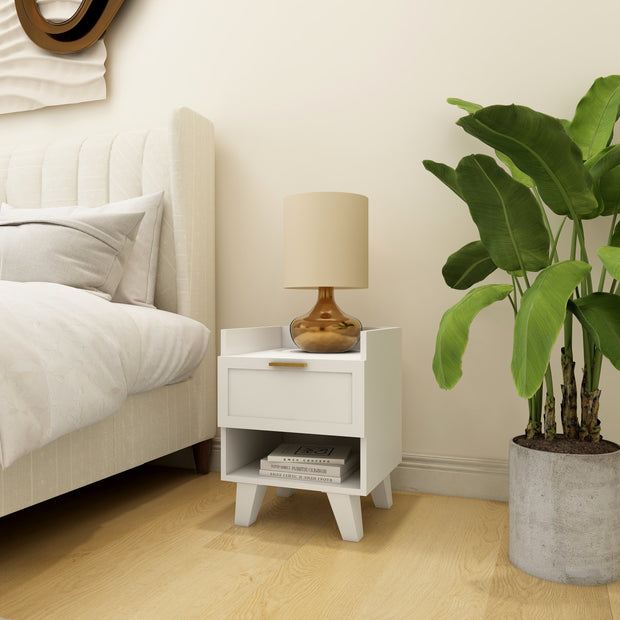 Eden White Nightstand – Minimalist Bedside Table with Drawer