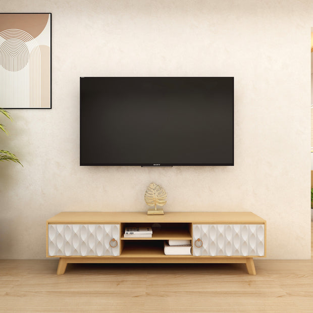 وحدة إيكو AV (كريمي، خشب صلب) - وحدة تحكم تلفزيون مع مساحة تخزين