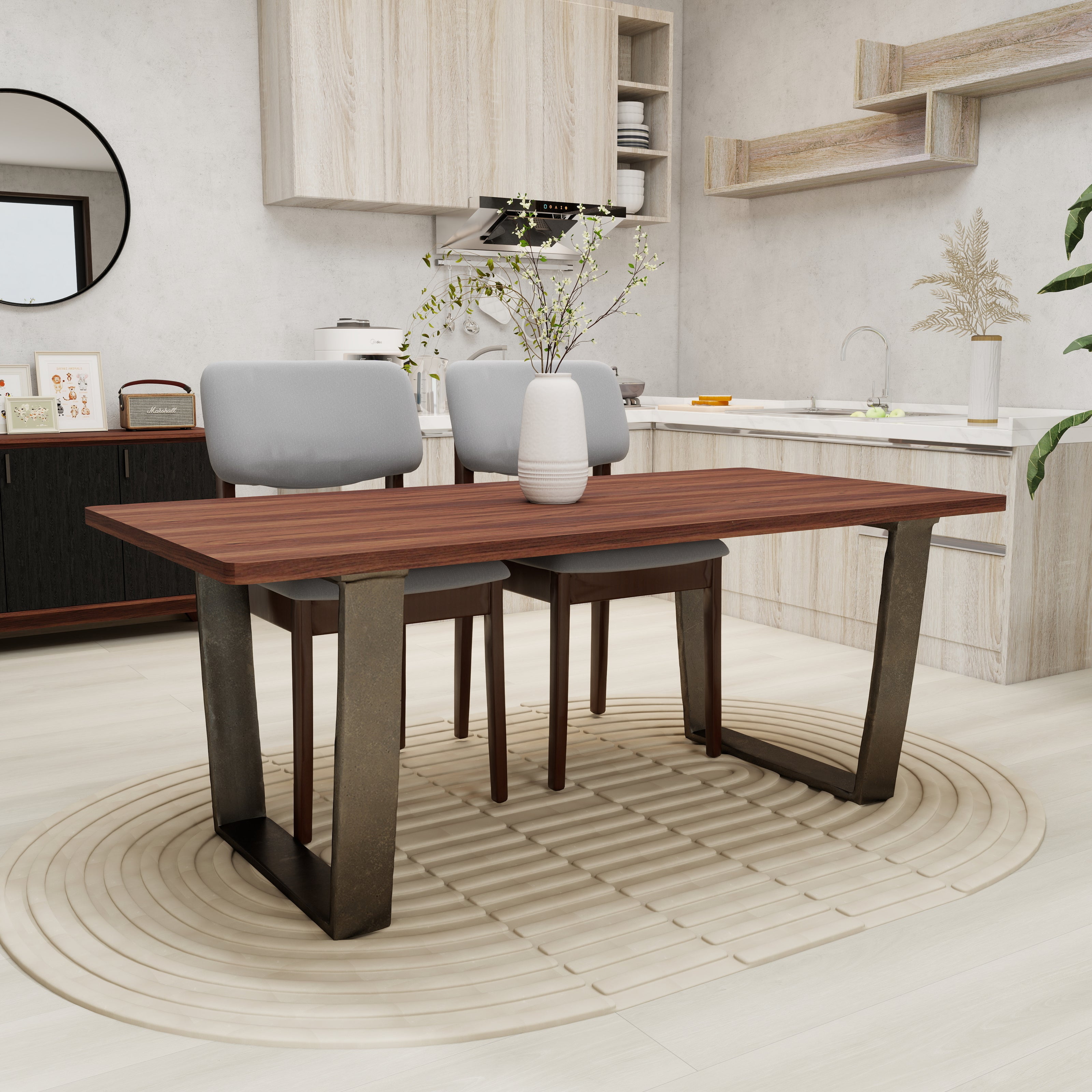 Mellow Edges — 9-Piece Home Furniture Combo (Grey, Off-White & Walnut)