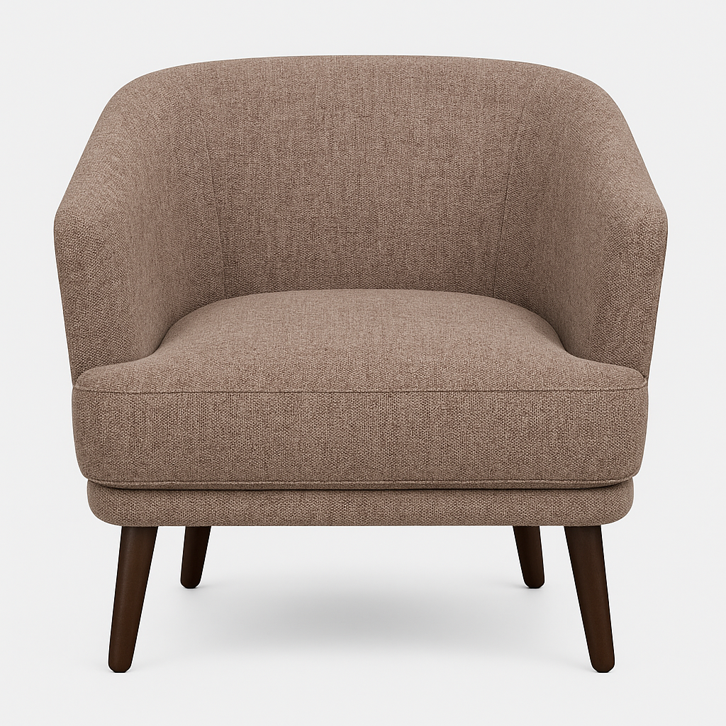 Handloom armchair in Roman Coffee — front view