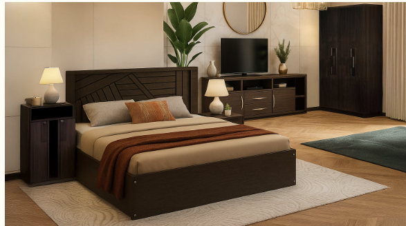 Home Furniture Combo – Includes Bed, Wardrobe, TV Unit , and Bedside Table