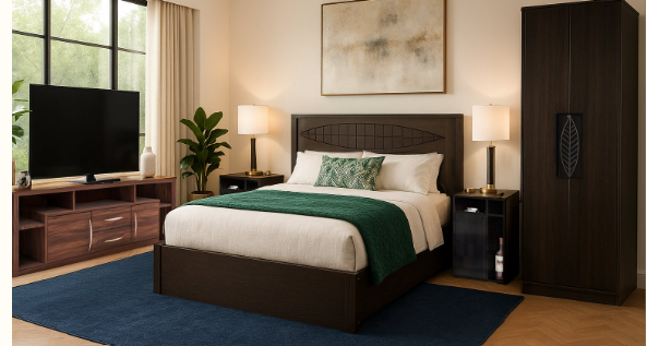 Home Furniture Combo – Includes Bed, Wardrobe,  Bedside Table, and TV Unit