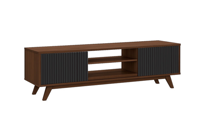 Strata AV Unit (Walnut & Black) — TV Console with Storage