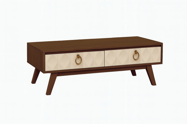 Echo Solidwood Coffee Table in Cream & Walnut with Storage Drawers – Modern Living Room Furniture