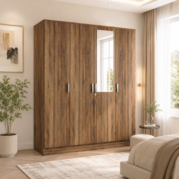 Julian 4-Door Engineered Wood Wardrobe with Mirror