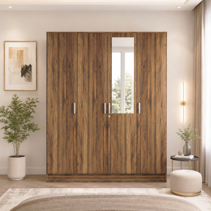 Julian 4-Door Engineered Wood Wardrobe with Mirror
