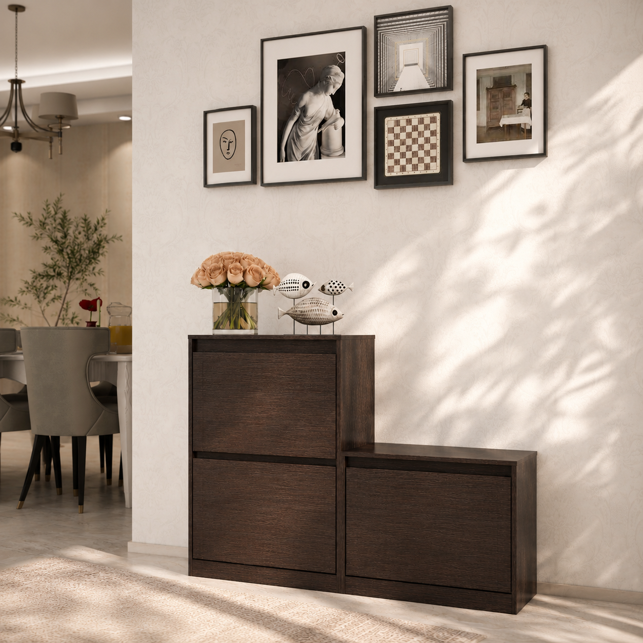 Kamiya Wooden Shoe Rack – Columbia Walnut Finish with Storage Cabinet