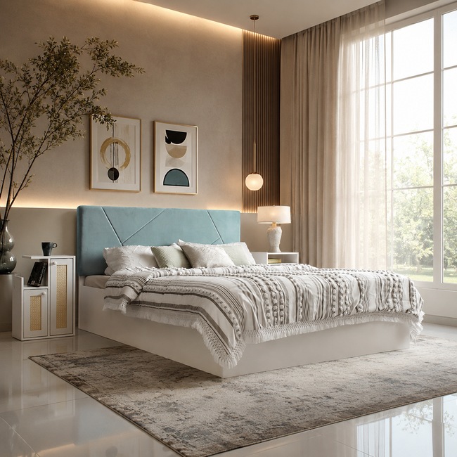 Kosha Queen Bed – Leatherette Upholstered with Box Storage
