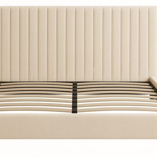 Bastion Upholstered Bed – Linear Calm Collection | Premium King & Queen Bed
