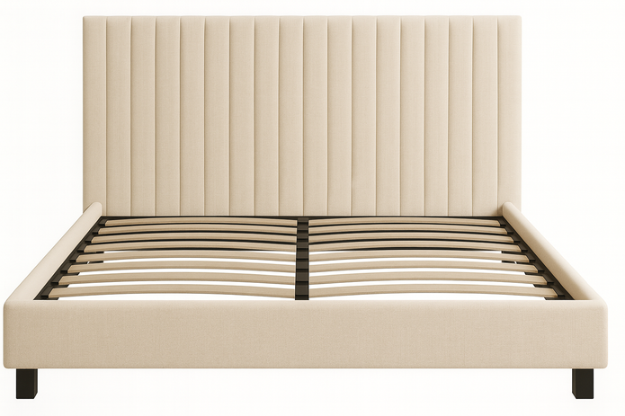 Bastion Upholstered Bed (Grey | Beige) — King & Queen