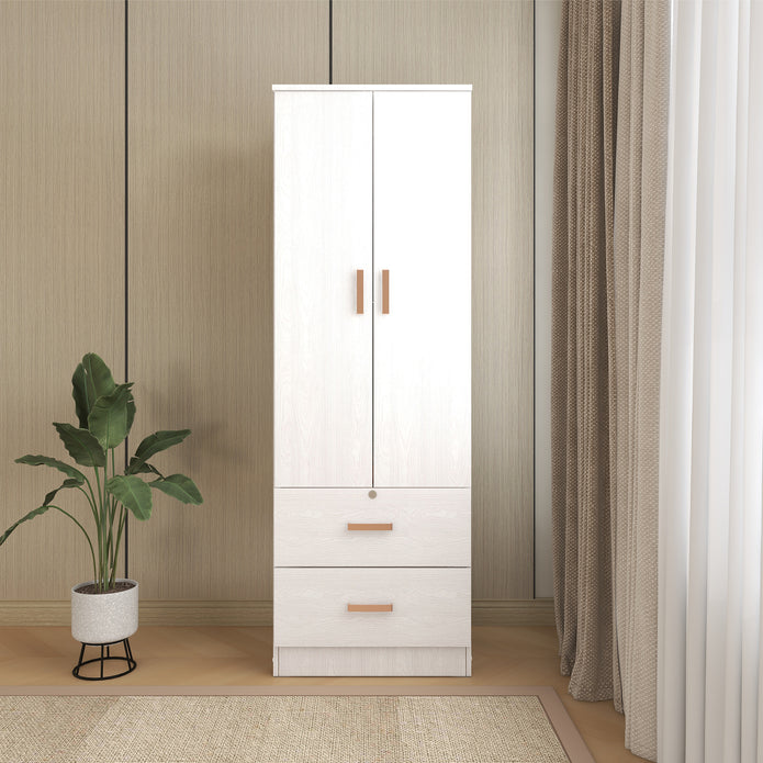 Ren Wooden 2-Door Wardrobe – Compact Bedroom Almirah