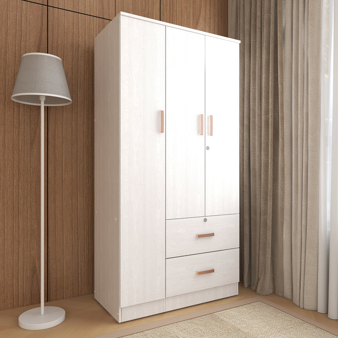 Ren 3-Door Engineered Wood Wardrobe – Spacious Bedroom Almirah with Shelves