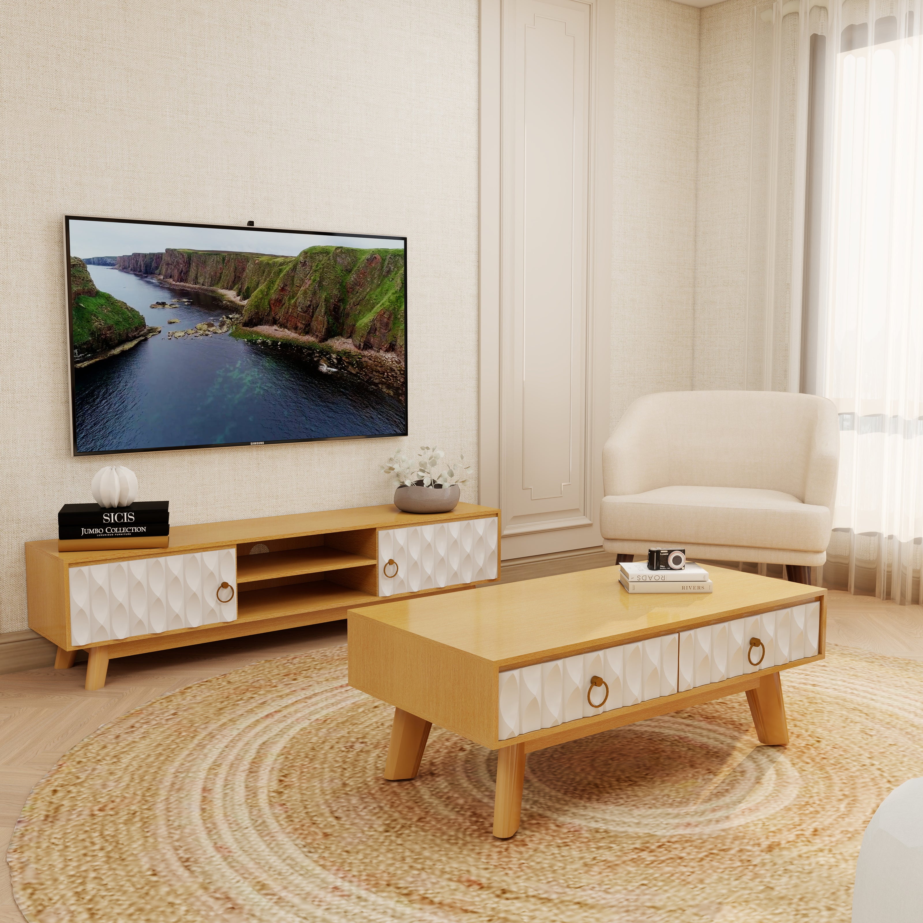 Golden Nest — 9-Piece Premium Home Furniture Combo (Cream & Walnut)