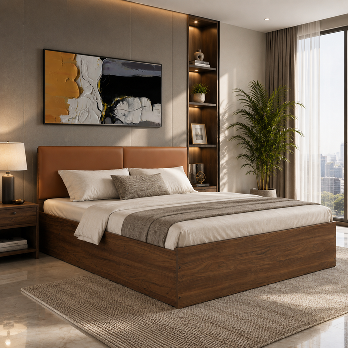 سرير كوين فاخر فاخر بقاعدة بيضاء مع صندوق تخزين (غير منسوج)