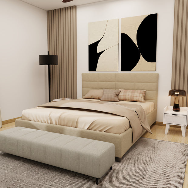 Mellow Edges — 9-Piece Home Furniture Combo (Grey, Off-White & Walnut)