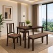 Monterey 4-Seater Wooden Dining Set with Bench – Solid Wood Table & Chairs