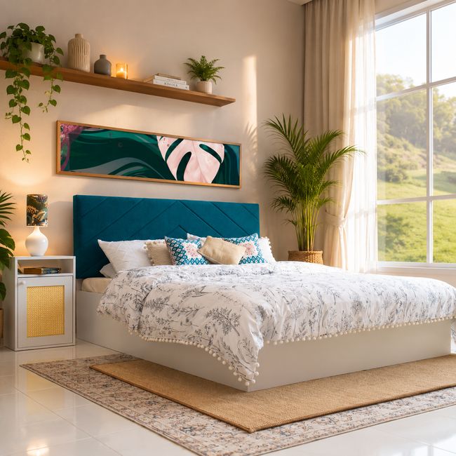 Mudra Queen Bed – Leatherette Upholstered with Box Storage