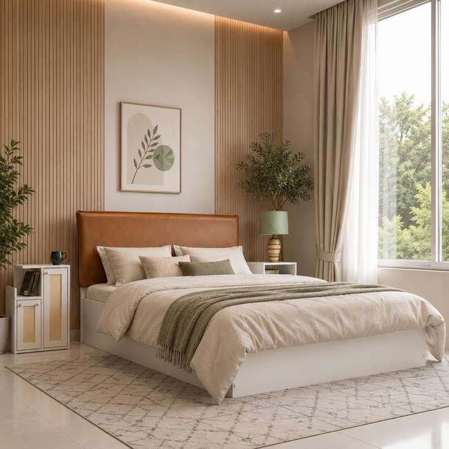 Namah Queen Bed – Leatherette Upholstery with Box Storage
