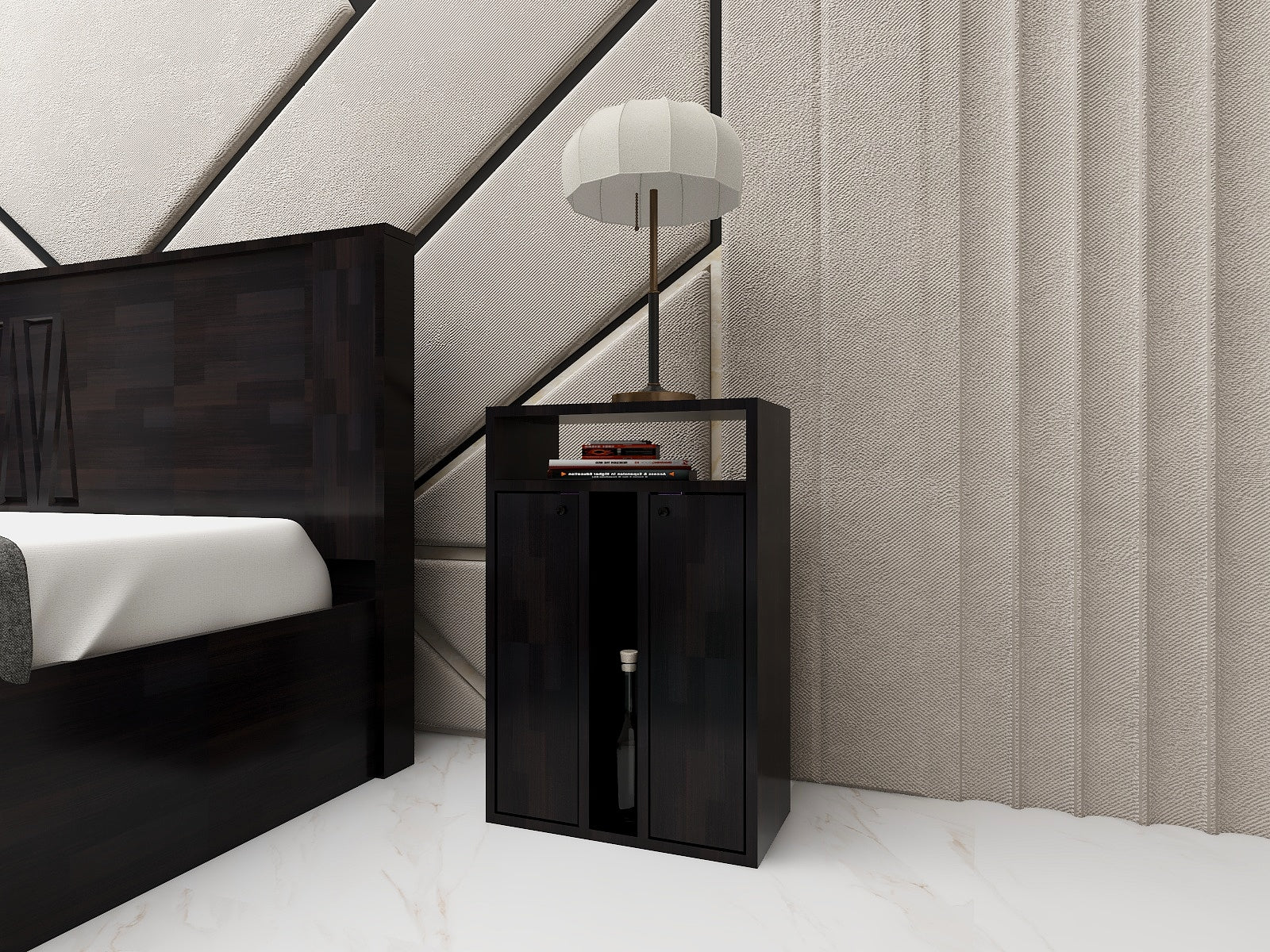 Poena Grandeur Bedroom Set – Queen Bed, 3-Door Wardrobe & Side Table