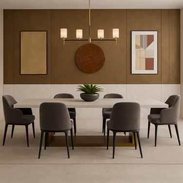 CASSIA Trapez modern luxury dining table with solid top.1