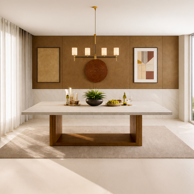 CASSIA Trapez modern luxury dining table with solid top