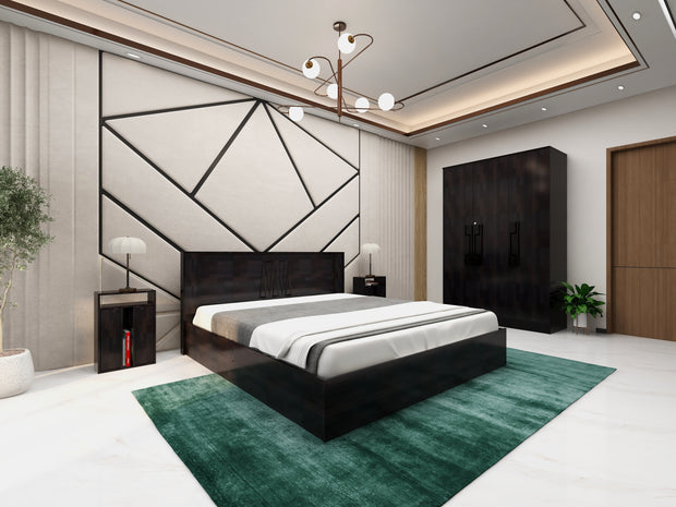 Poena queen bed with 3-door wardrobe and side table set