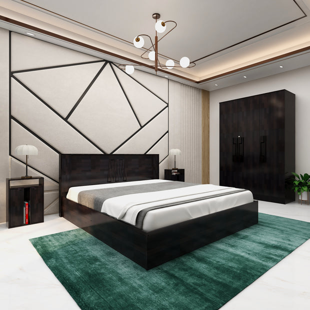 Poena queen bed with 3-door wardrobe and side table set