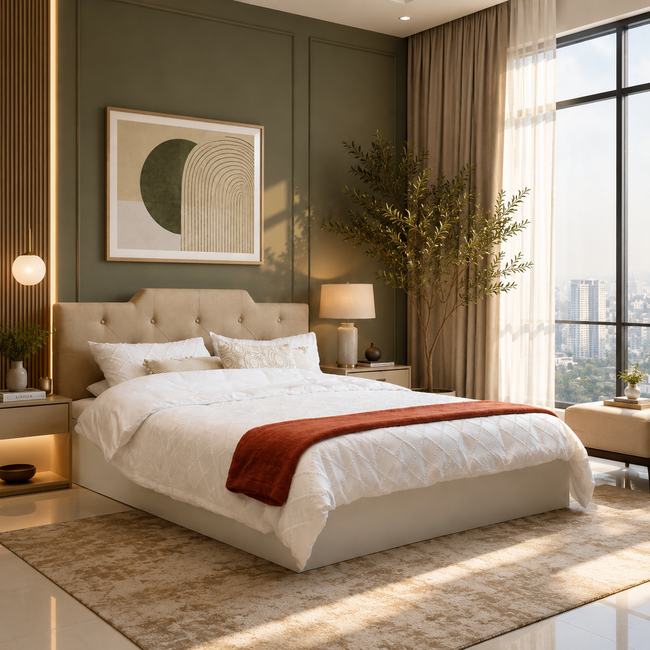 Prajna Queen Bed – Leatherette Upholstered with Box Storage