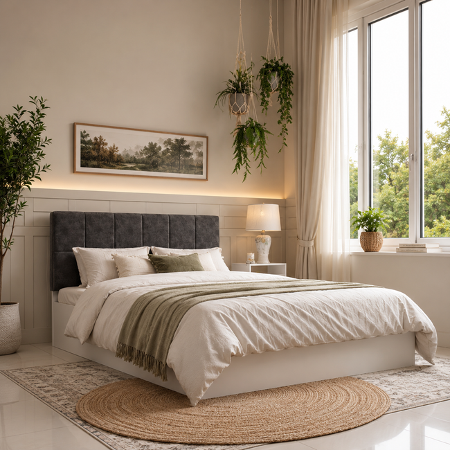 Prana Queen Bed – Leatherette Upholstered with Box Storage