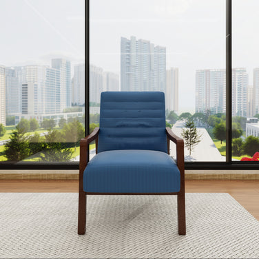 Grey modern fabric accent armchair with textured upholstery and sturdy wood base – Frame Armchair.