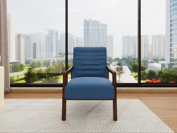 Grey modern fabric accent armchair with textured upholstery and sturdy wood base – Frame Armchair.