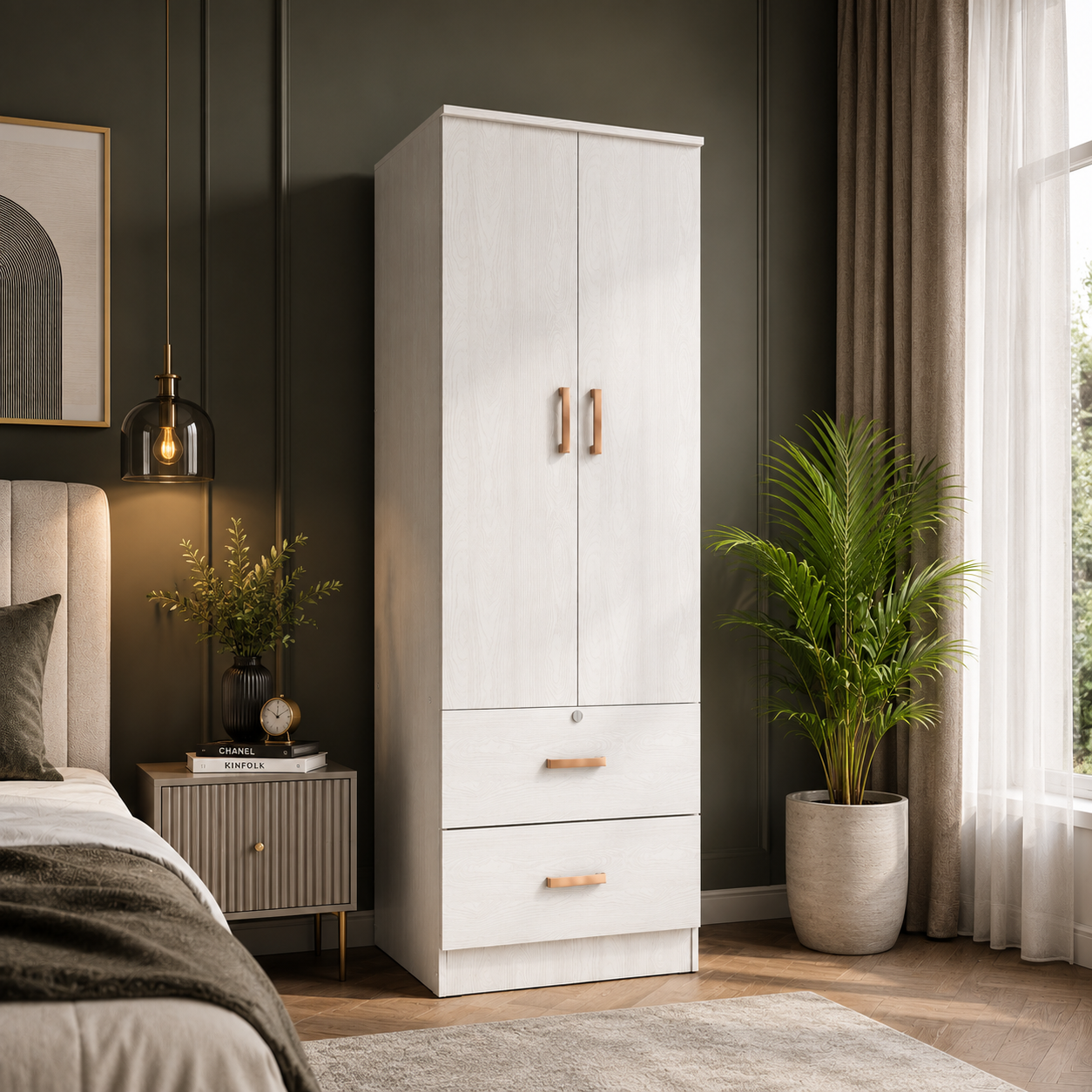 Ren Wooden 2-Door Wardrobe – Compact Bedroom Almirah