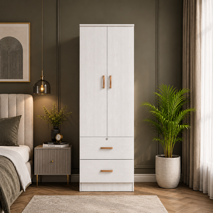 Ren Wooden 2-Door Wardrobe – Compact Bedroom Almirah