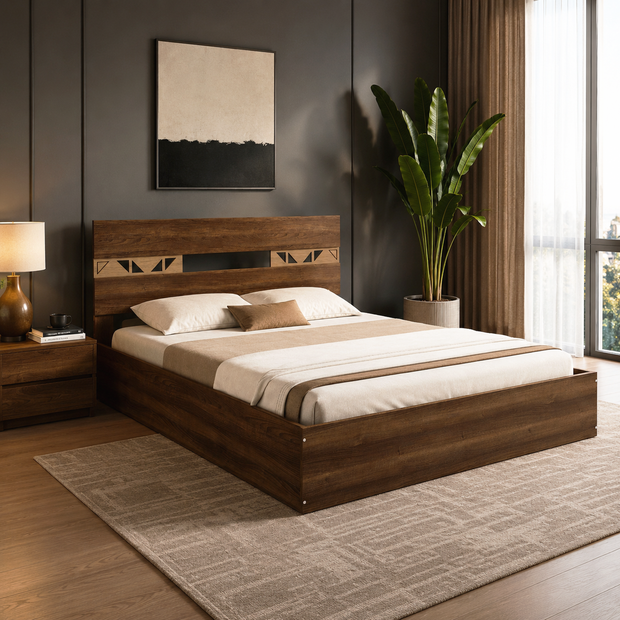 Salmacis Queen Bed – Solid Wood Walnut Finish