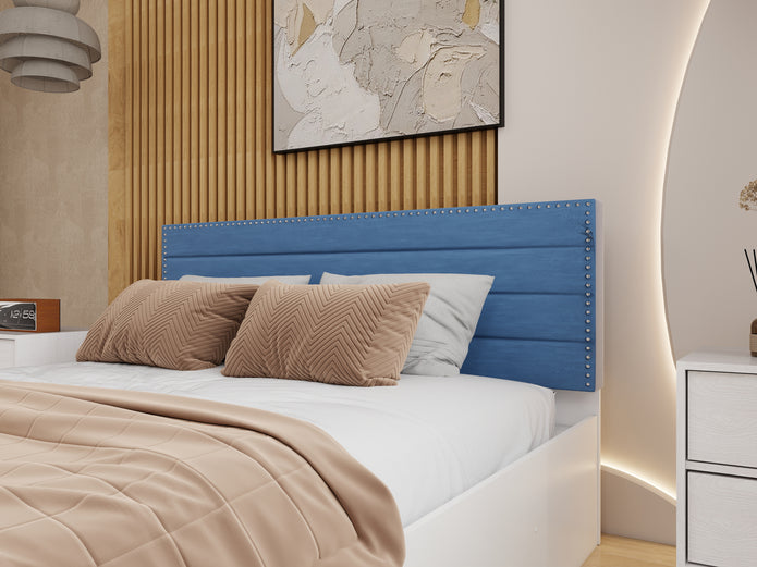 Samadhi Queen Bedroom Set – Upholstered Bed & 4-Door Wardrobe (White & Silver Oak)