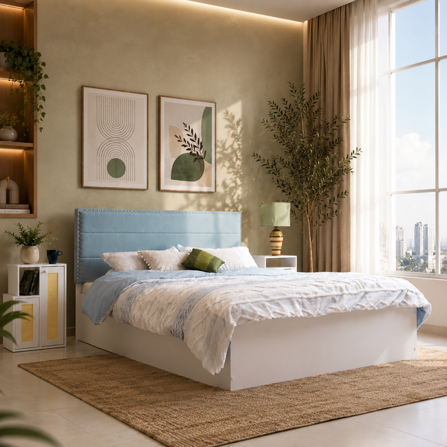 Samadhi Queen Bed – Leatherette Upholstered with Box Storage