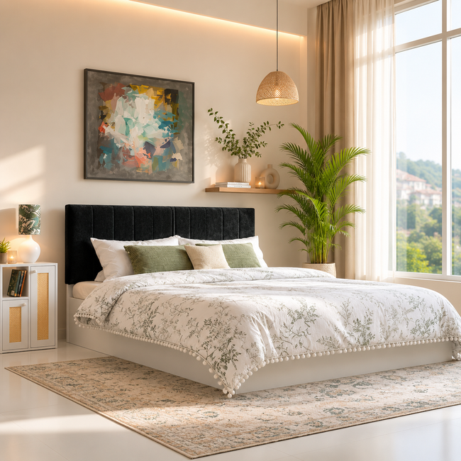 Samskara Queen Bed – Leatherette Upholstered Bed with Box Storage