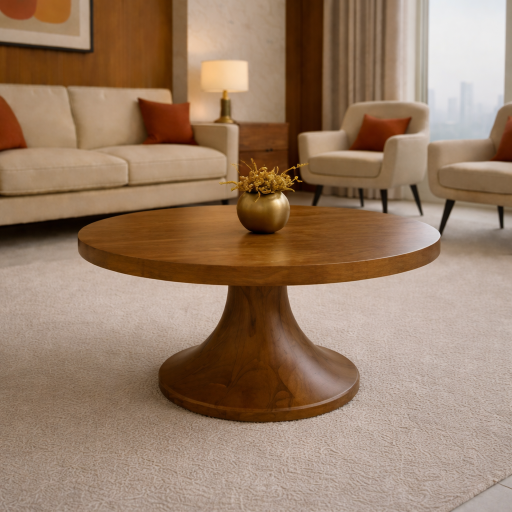 Teka Circa luxury round solid wood coffee table – CASSIA collection
