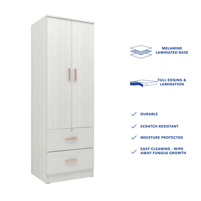 Ren Wooden 2-Door Wardrobe – Compact Bedroom Almirah