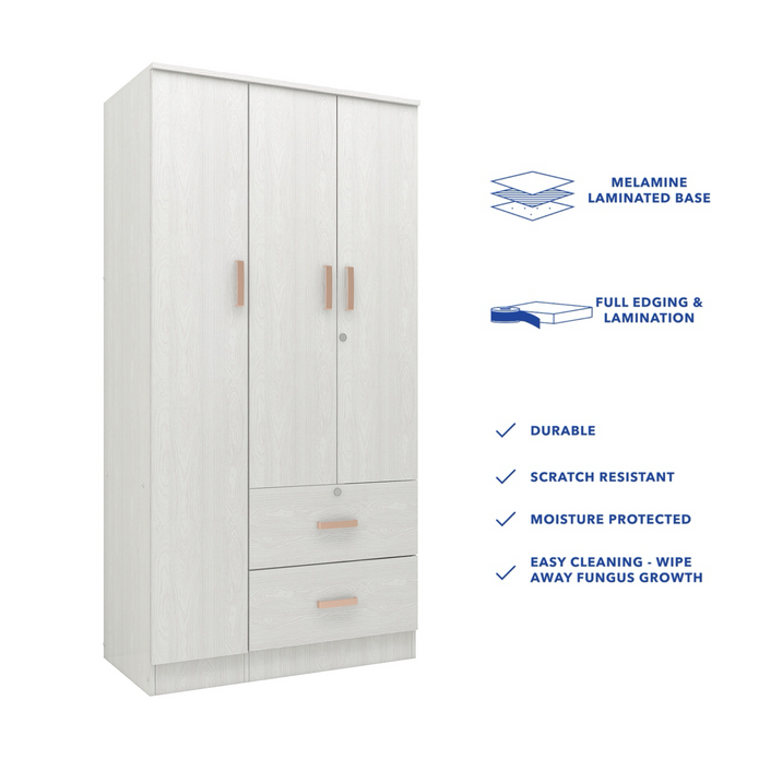 Ren 3-Door Engineered Wood Wardrobe – Spacious Bedroom Almirah with Shelves