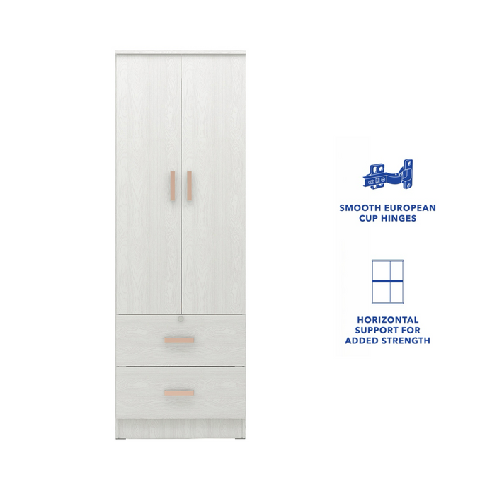 Ren Wooden 2-Door Wardrobe – Compact Bedroom Almirah