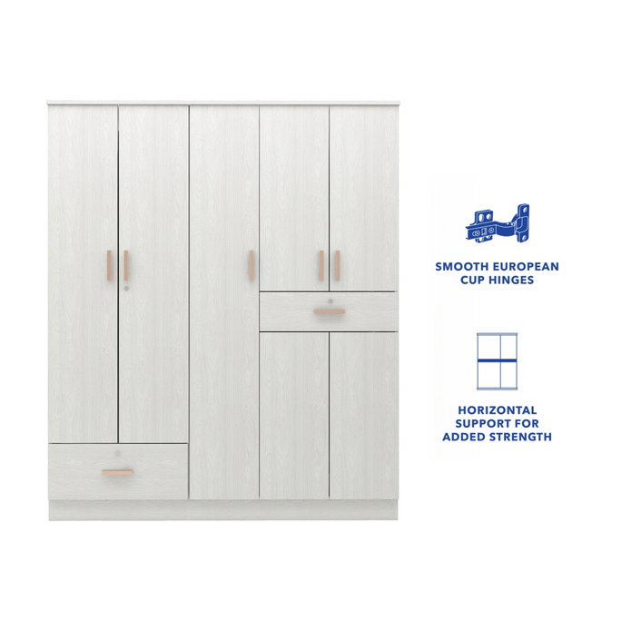 Ren 5-Door Engineered Wood Wardrobe – Spacious Bedroom Almirah with Shelves