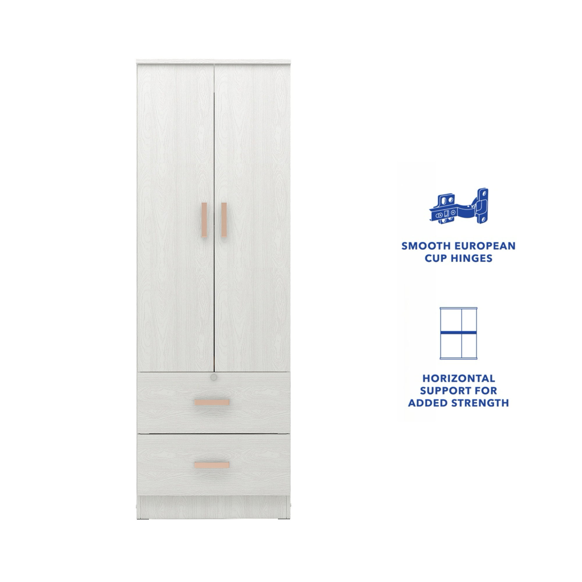 Ren Wooden 2-Door Wardrobe – Compact Bedroom Almirah