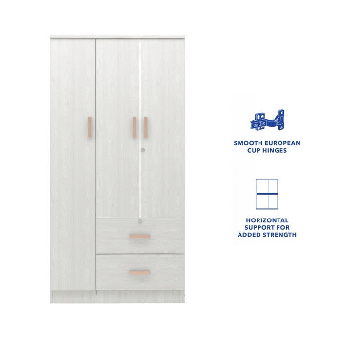 Ren 3-Door Engineered Wood Wardrobe – Spacious Bedroom Almirah with Shelves