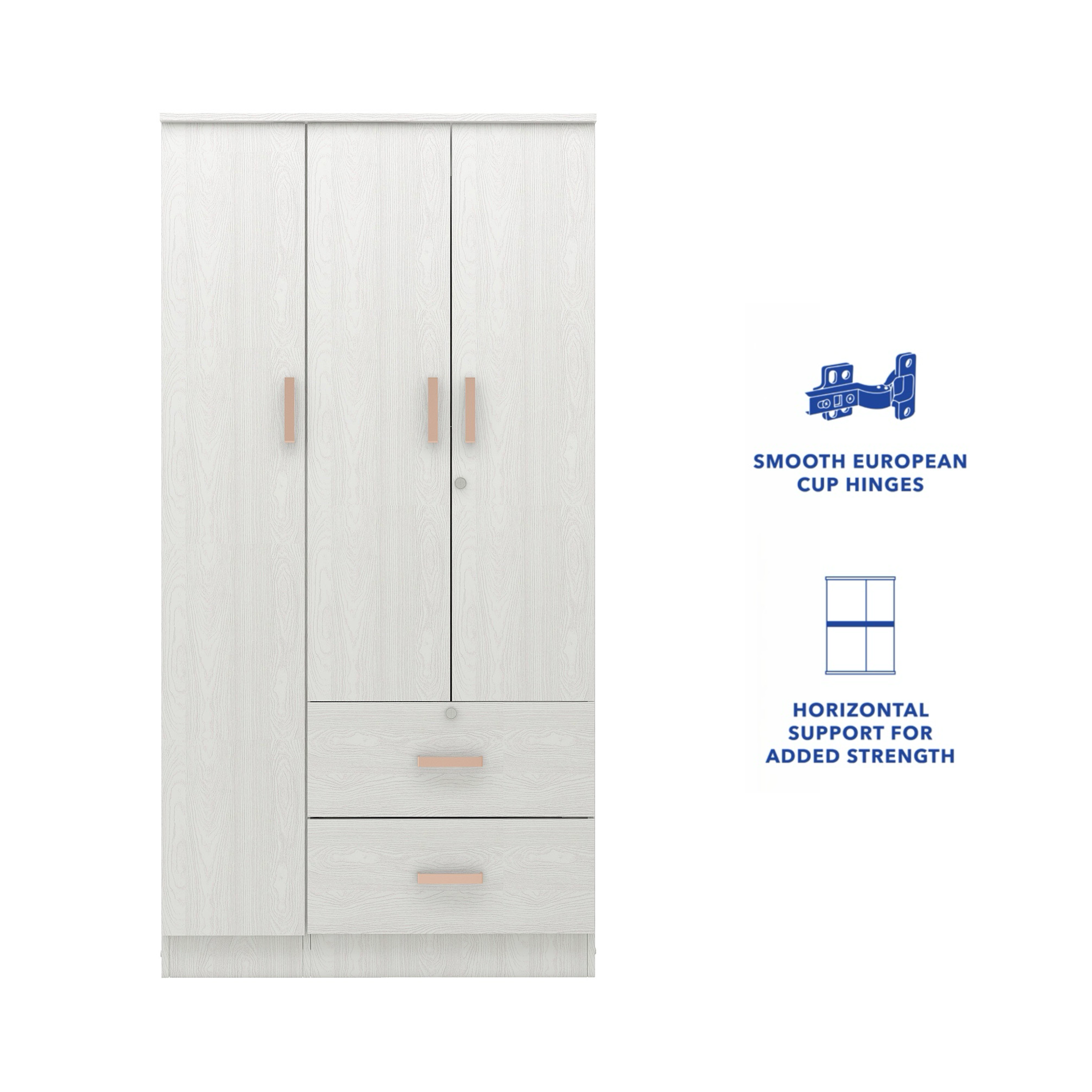 Ren 3-Door Engineered Wood Wardrobe – Spacious Bedroom Almirah with Shelves