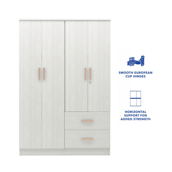 Ren 4-Door Engineered Wood Wardrobe – Spacious Bedroom Almirah with Shelves