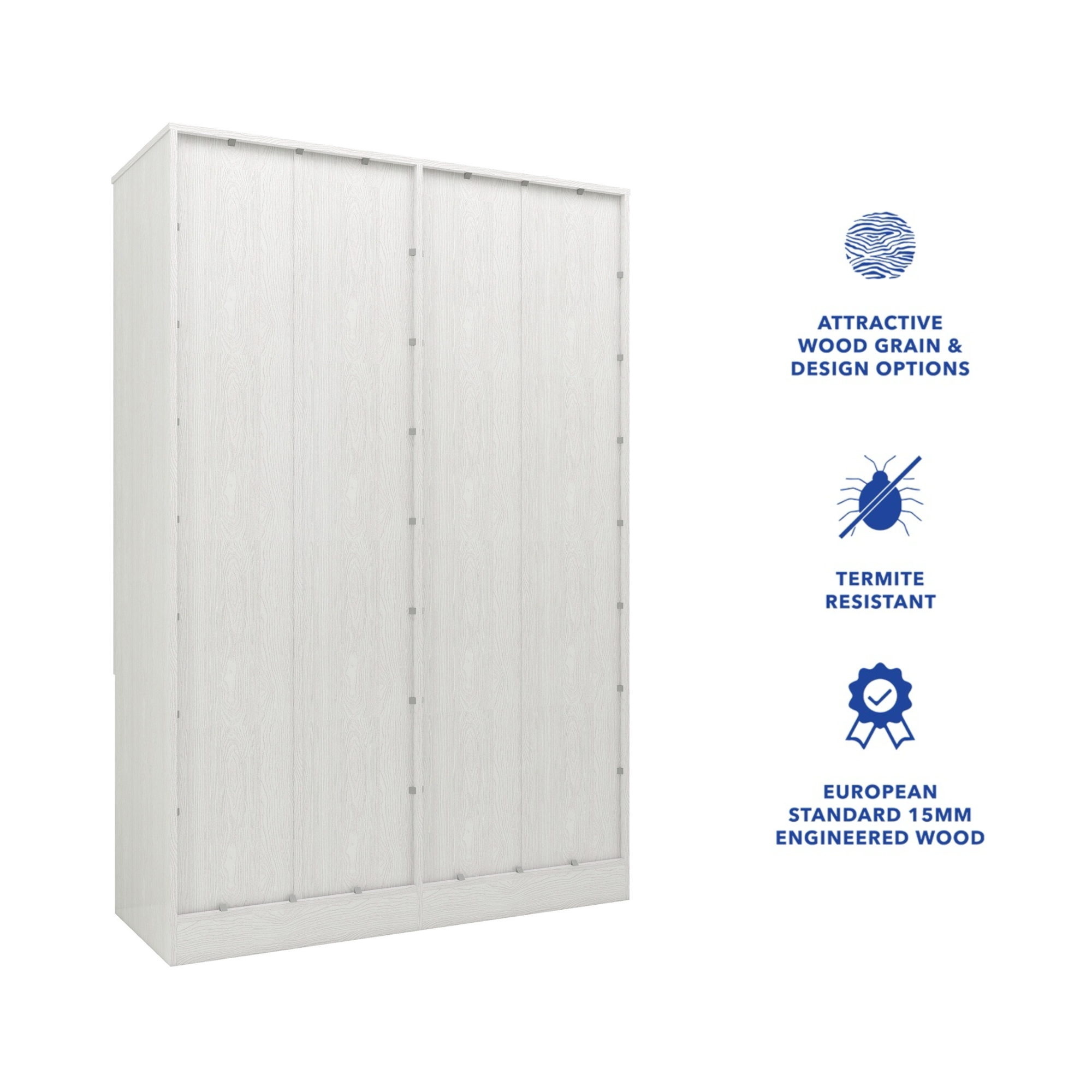 Ren 4-Door Engineered Wood Wardrobe – Spacious Bedroom Almirah with Shelves