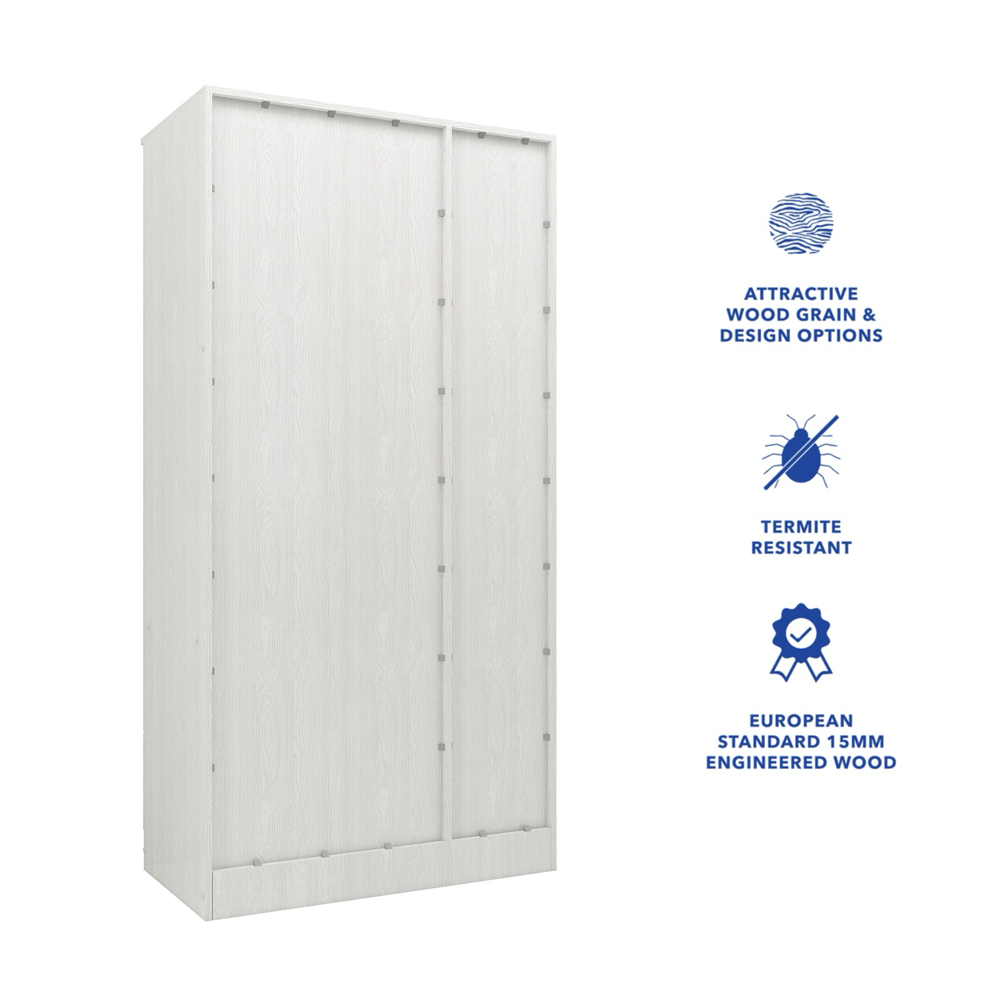 Ren 3-Door Engineered Wood Wardrobe – Spacious Bedroom Almirah with Shelves