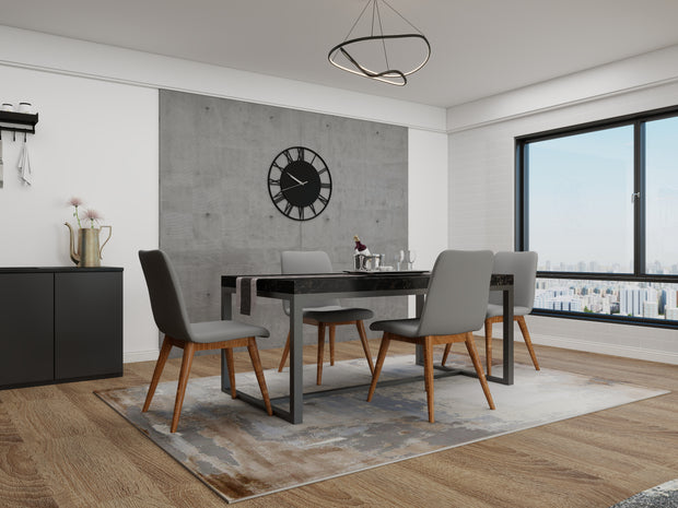 Solid-wood dining table in grey with sculptural pedestal base – Urbanite.