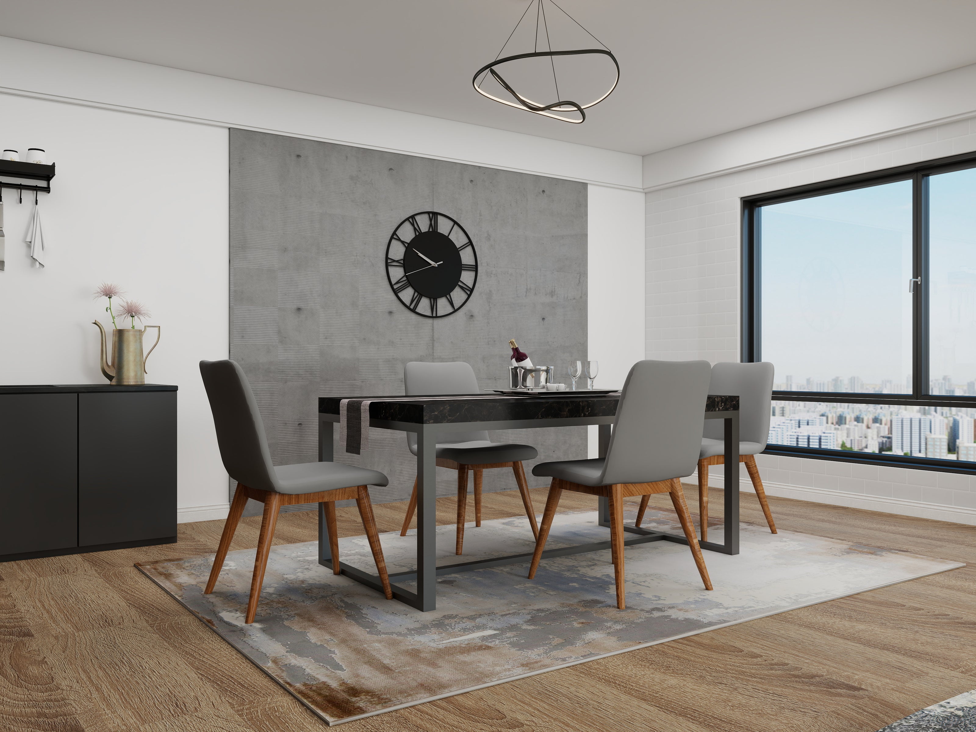 Skyline Sanctuary — 9-Piece Home Furniture Combo (Grey & Walnut)